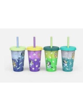 Bluey 4-Pack Color Change Tumblers With Lids & Straws 16.5 Oz BPA-Free Reusable